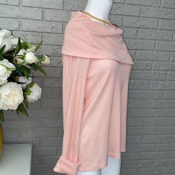 Tommy Hilfiger Women Pink Zippered Fold-over Neck Sweater Size L - Picture 4 of 10